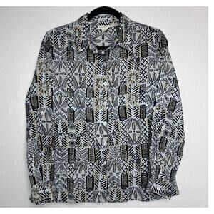 Appleseed's Petite Button Up Floral Print Adjustable Sleeve Blouse Size PS